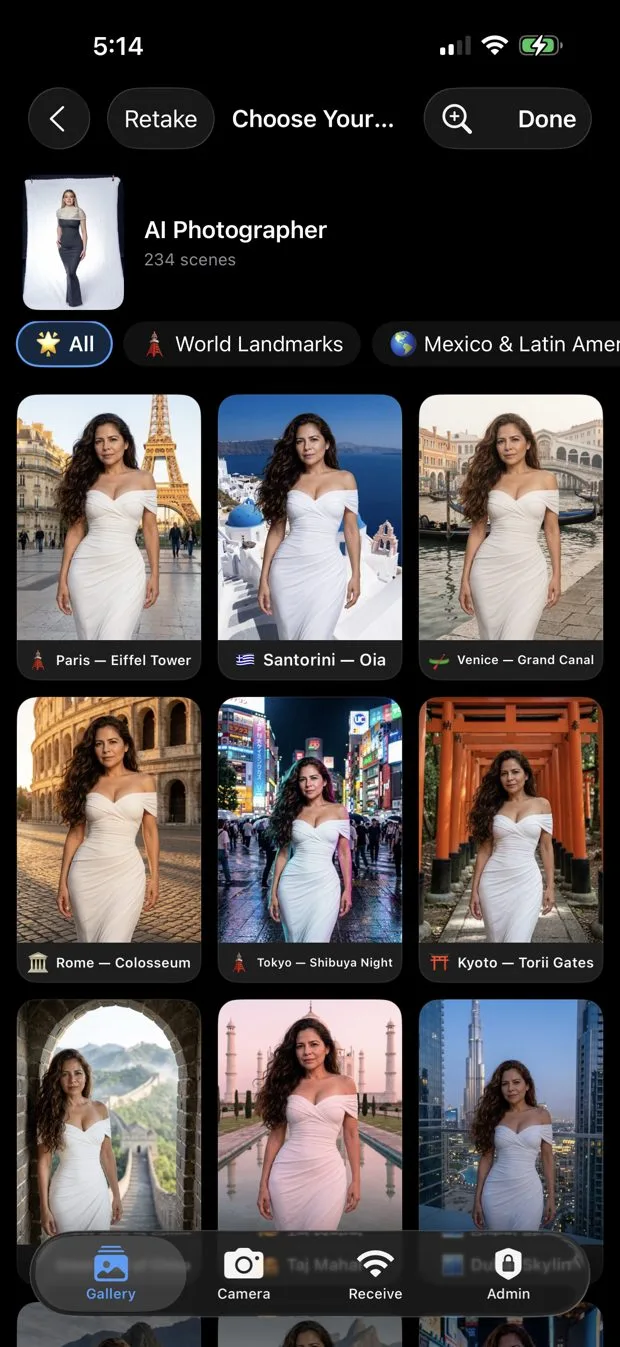 Scene chooser in the app